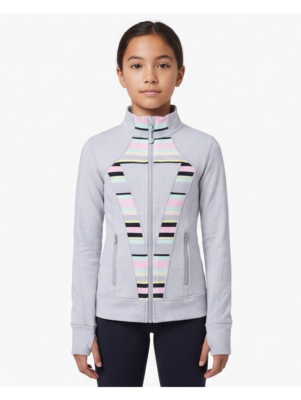 Ivivva by Lululemon Girls Perfect Your Practice Jacket Gray Stripe Size 12